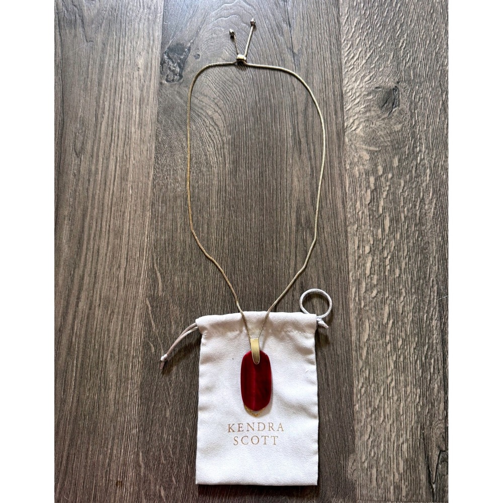 Kendra Scott Inez Pendant Long Necklace Red Mother of Pearl Gold Tone NWOT